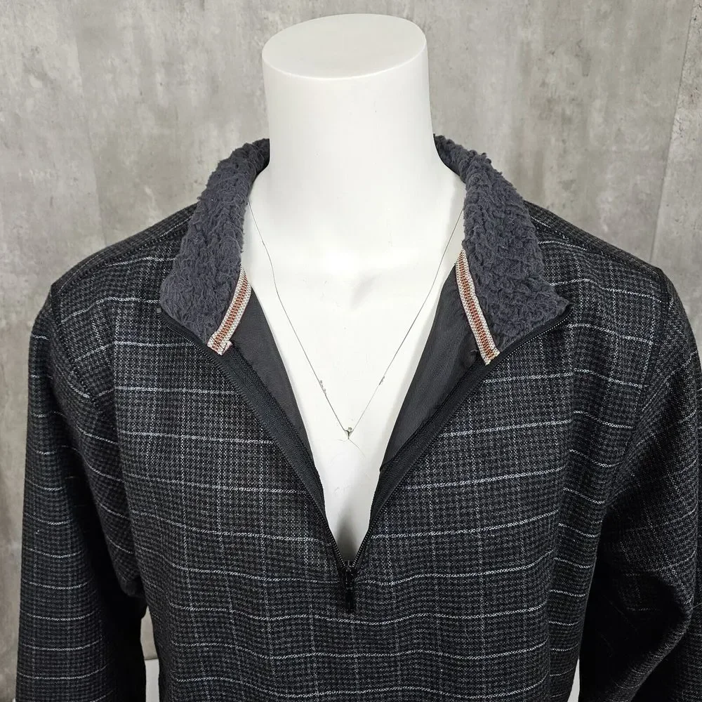 Horn Legend Mens XL Grey Plaid‎ Wool Blend 1/4 Zip Shacket Pullover Polo Jacket